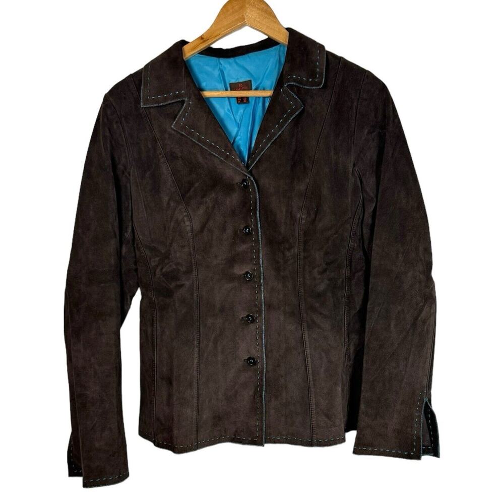 Danier Women’s Suede Leather Brown Western Contrast Stitch Jacket Small